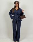 Tailleur JEAN - giacca e pantalone in jeans - giacca con cintura in vita