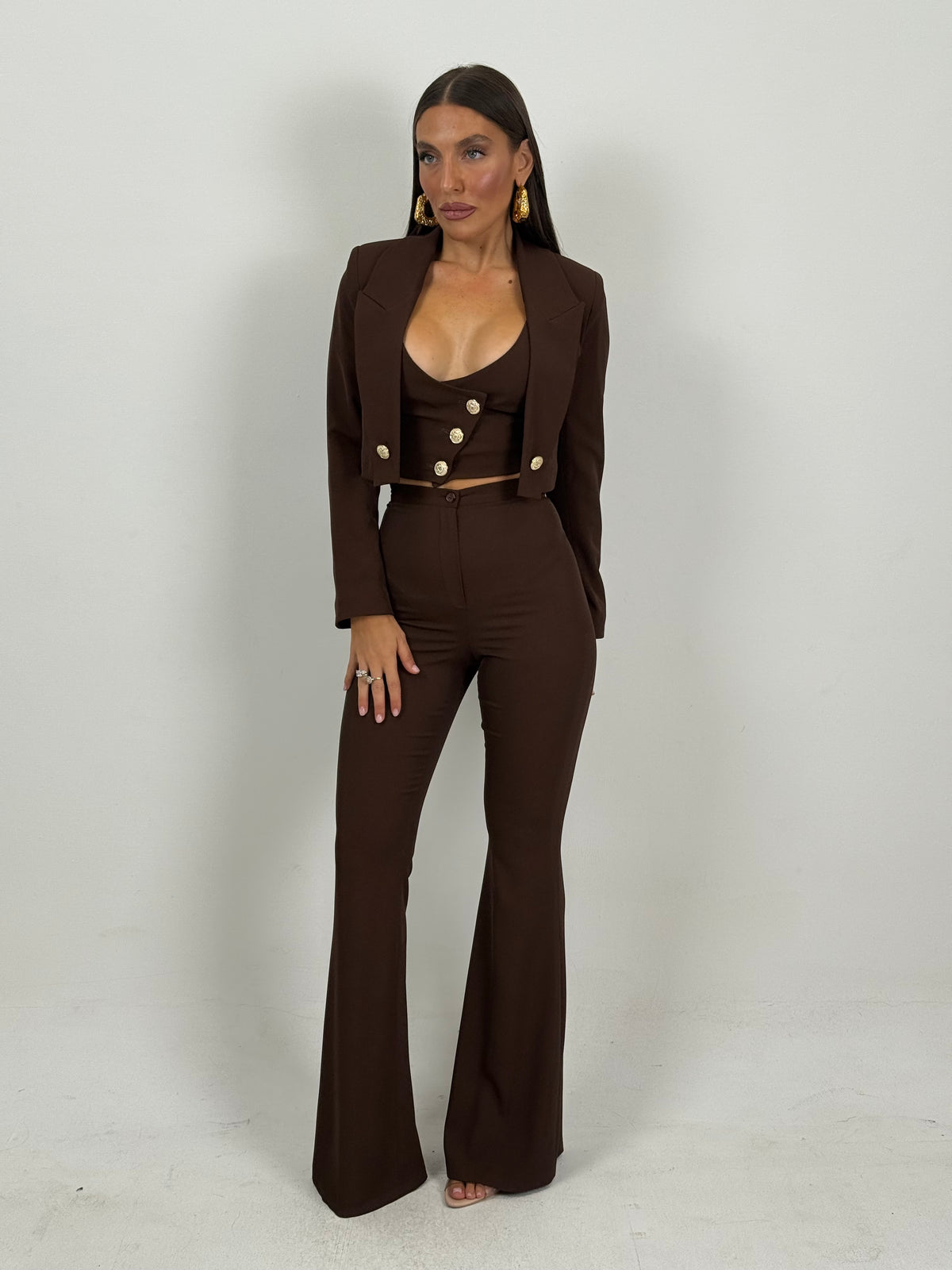 SALDO Tailleur VIOLANTE - Tailleur sartoriale 3 pezzi panciotto giacca corta e pantalone effetto guaina a zampa