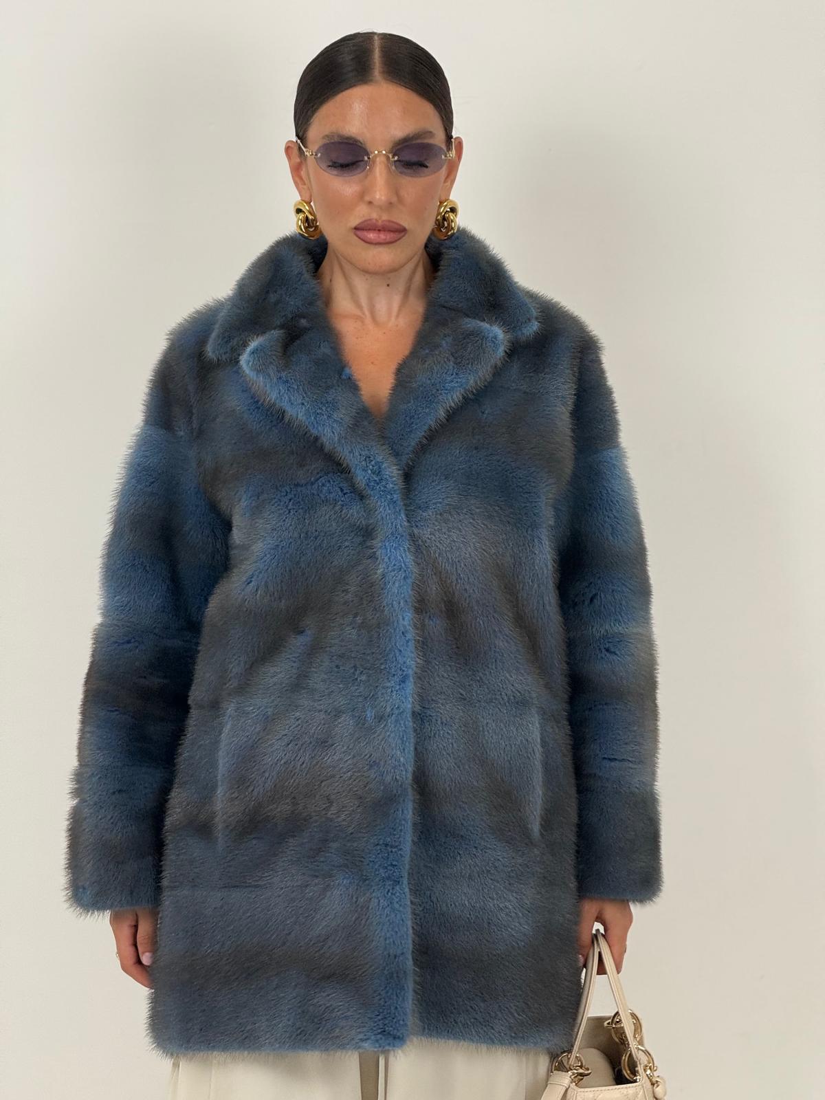 Pelliccia in visone blu N49 - cappotto in visone blu - taglio orizzontale- top quality - NUOVO