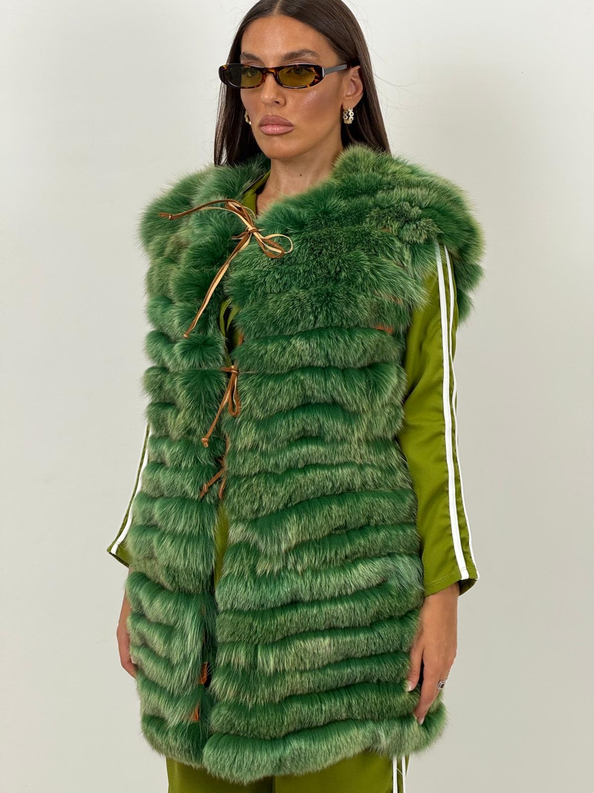 Pelliccia in volpe N130 - gilet in volpe verde taglio orizzontale