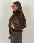 Pelliccia in visone demi buff N70 - bomber in visone con polsini tinta su tinta e collo a pistagna