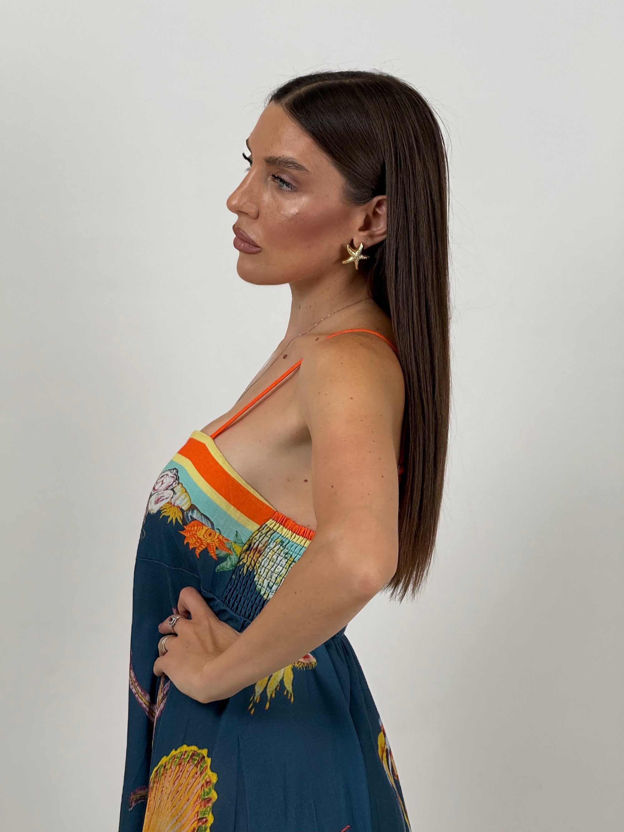 Abito ALTA MAREA - abito fantasia marina con conchiglie e coralli - collezione chic