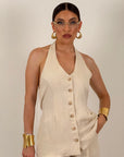 Cordset GOLD - completo composto da top con schiena scoperta e bottoni dorati e pantalone palazzo