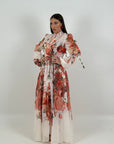 Abito PRINCESSE- abito lungo fantasia rose rosse con base bianca - collezione chic