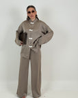 Cordset CINA - completo composto da blusa con abbottonatura particolare e pantalone, palazzo effetto seta
