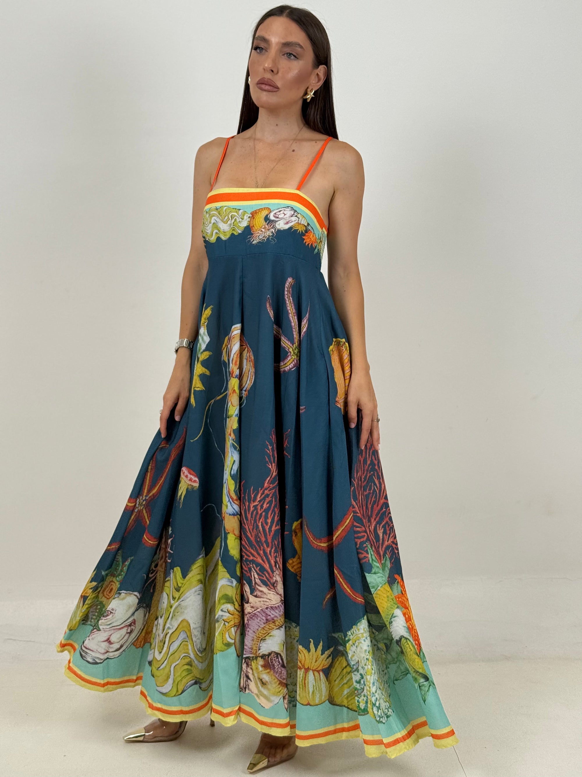Abito ALTA MAREA - abito fantasia marina con conchiglie e coralli - collezione chic