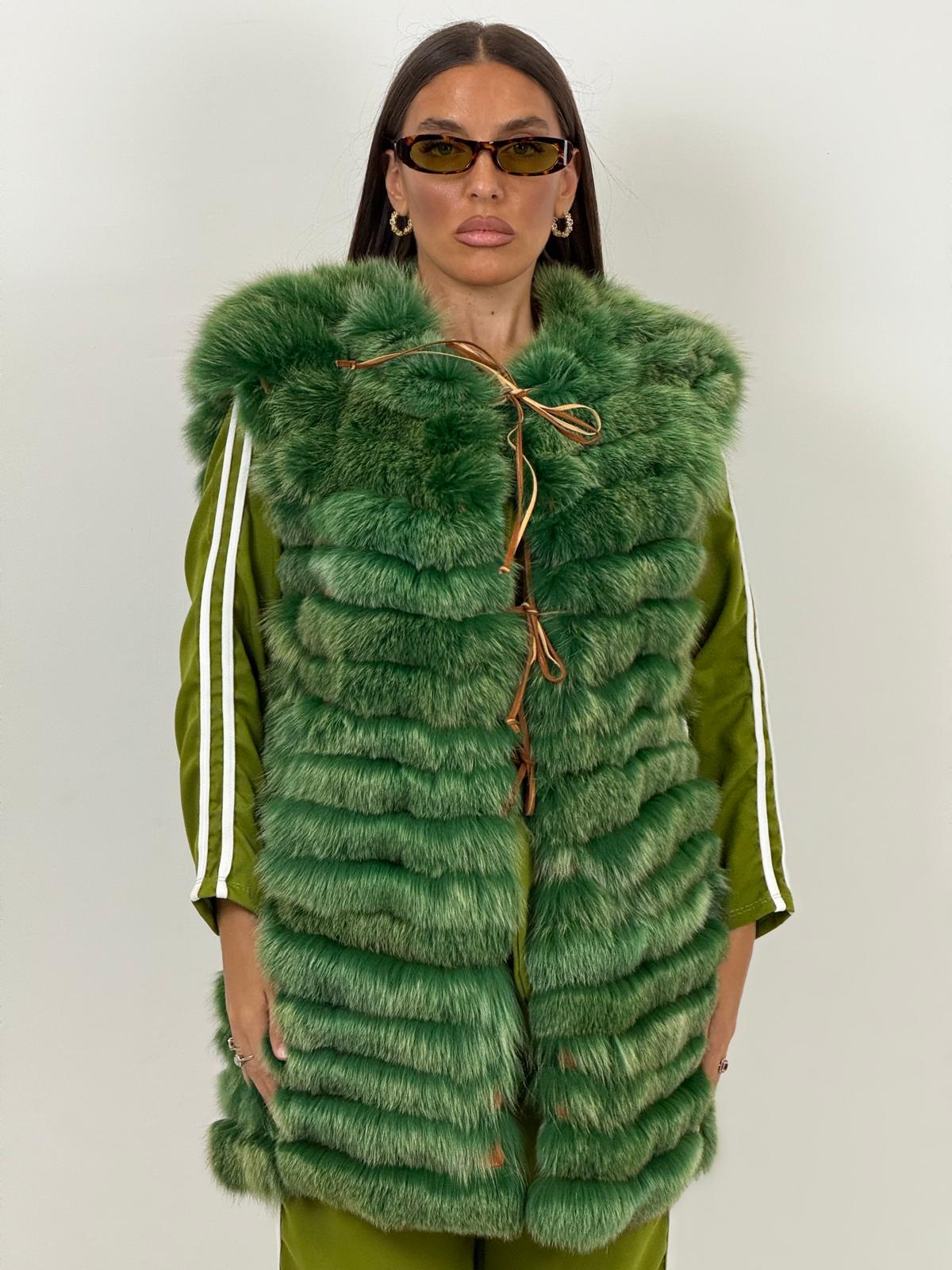 Pelliccia in volpe N130 - gilet in volpe verde taglio orizzontale
