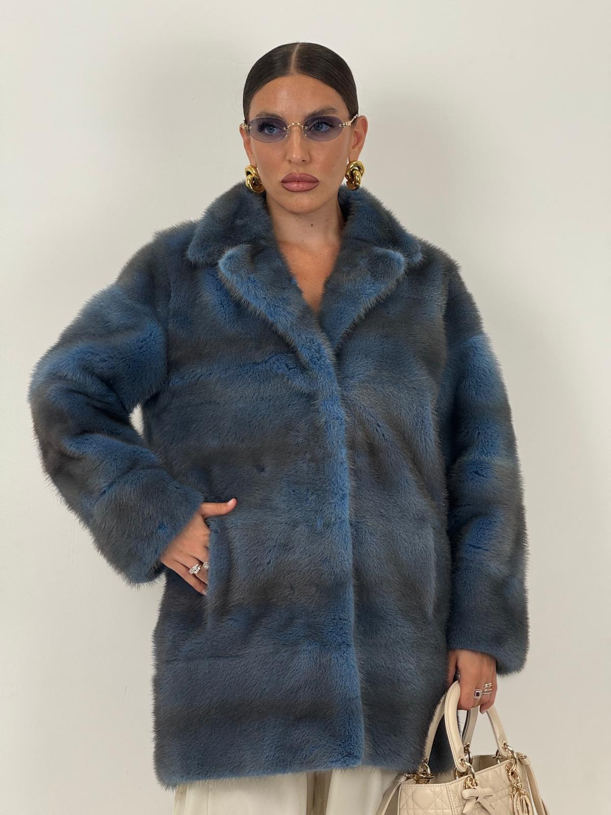 Pelliccia in visone blu N49 - cappotto in visone blu - taglio orizzontale- top quality - NUOVO