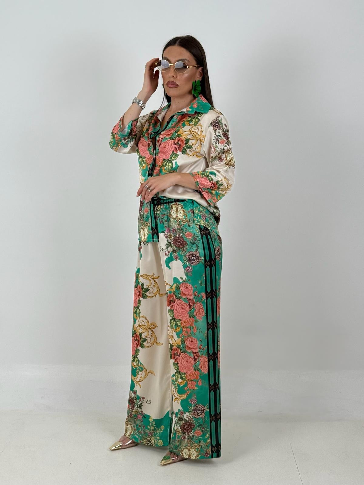 Cordset FIORE - completo composto da camicia e pantalone palazzo a fantasia