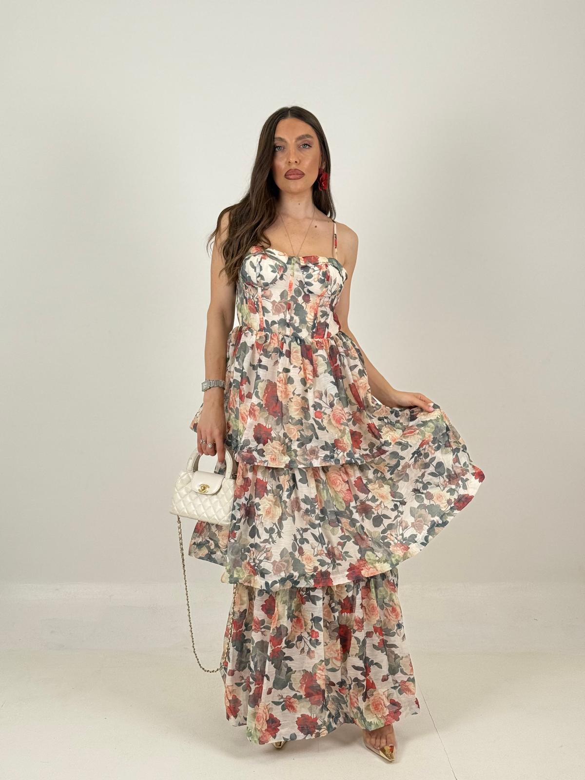 Abito LUCIA - abito lungo con balze sulla gonna fantasia a fiori COLLEZIONE CHIC