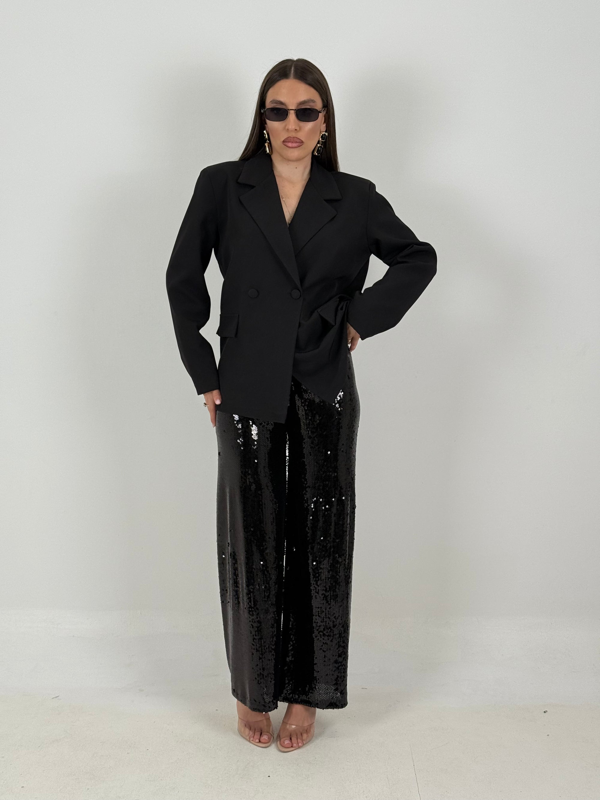 COMPLETO IBIZA - completo 3 pezzi, composto da giacca, top in paillettes e pantalone in paillettes