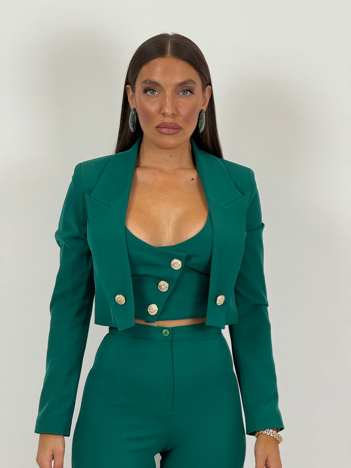 SALDO Tailleur VIOLANTE - Tailleur sartoriale 3 pezzi panciotto giacca corta e pantalone effetto guaina a zampa