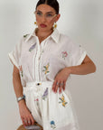 Cordset VIOLA - completo composto da camicia e pantaloncino con fiori ricamati