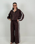 Tuta, new leopardo - completo composto da felpa con zip e pantalone palazzo con righe laterali