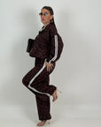Tuta, new leopardo - completo composto da felpa con zip e pantalone palazzo con righe laterali