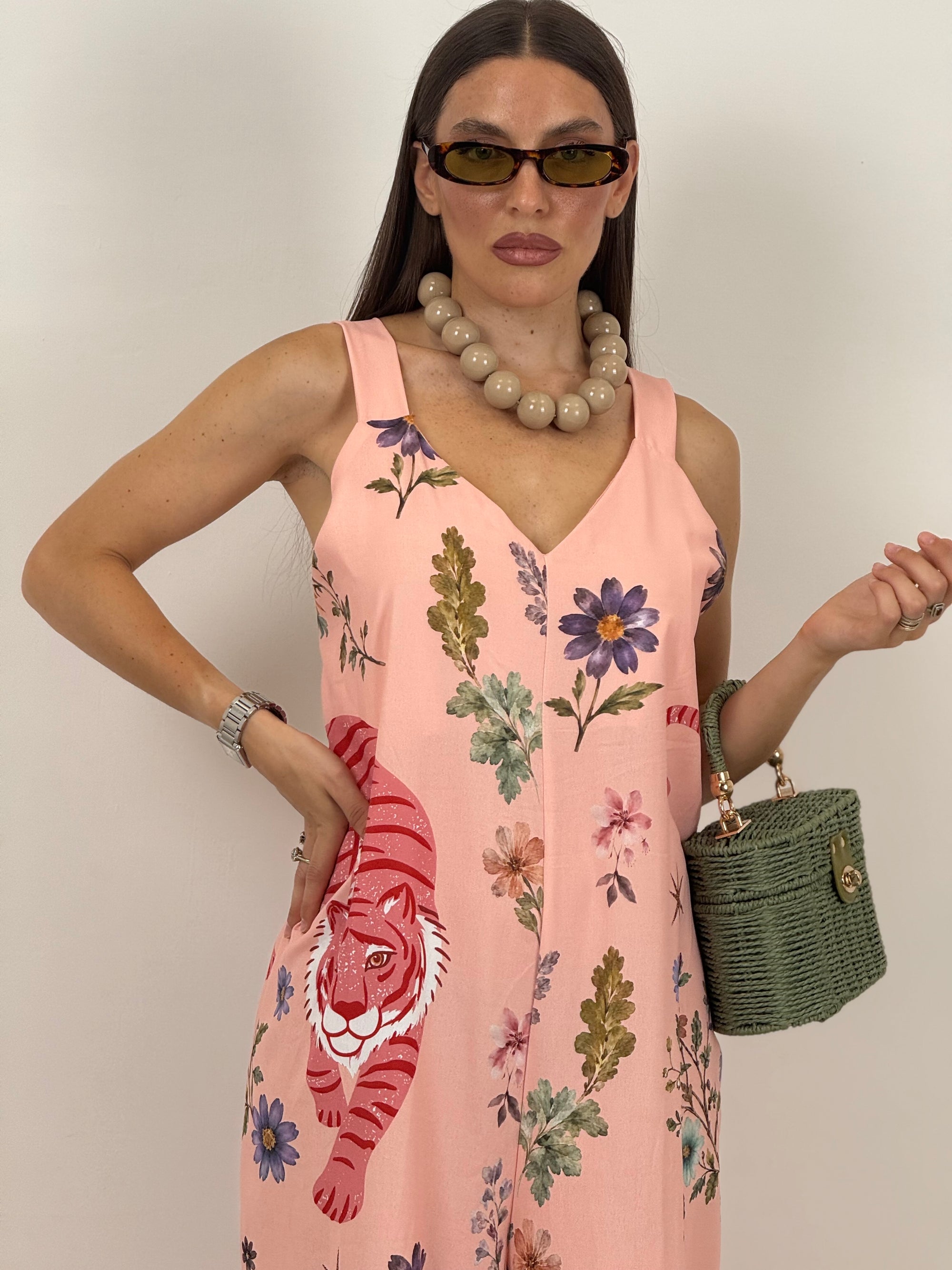 Tuta Tiger Pink - tuta intera fresca e comoda con stampa - collezione pareo