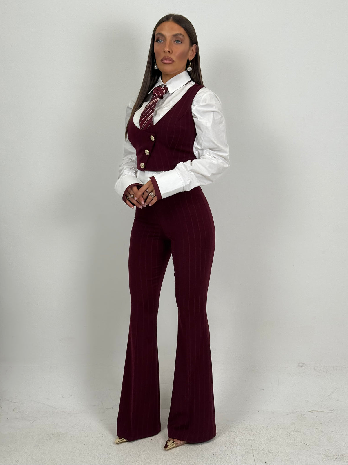 Tailleur AQUA - tailleur sartoriale 3 pezzi - gilet cotto giacca crop e pantaloni a zampa