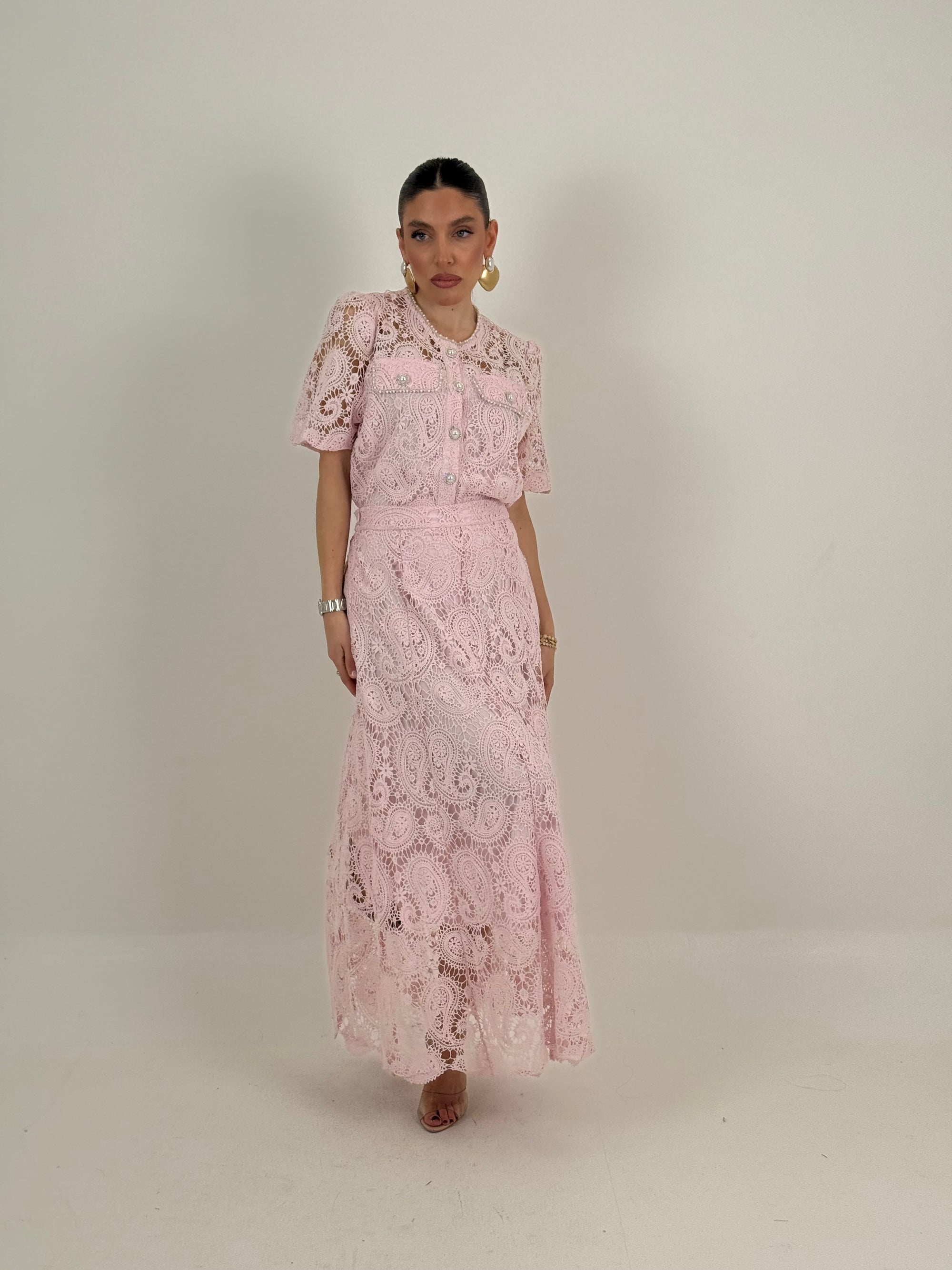 Completo FIORETTA - completo in pizzo composto da camicia e gonna lunga - collezione chic