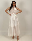 Abito ROSY - abito lungo in chiffon con fiore al collo