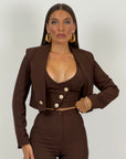 SALDO Tailleur VIOLANTE - Tailleur sartoriale 3 pezzi panciotto giacca corta e pantalone effetto guaina a zampa