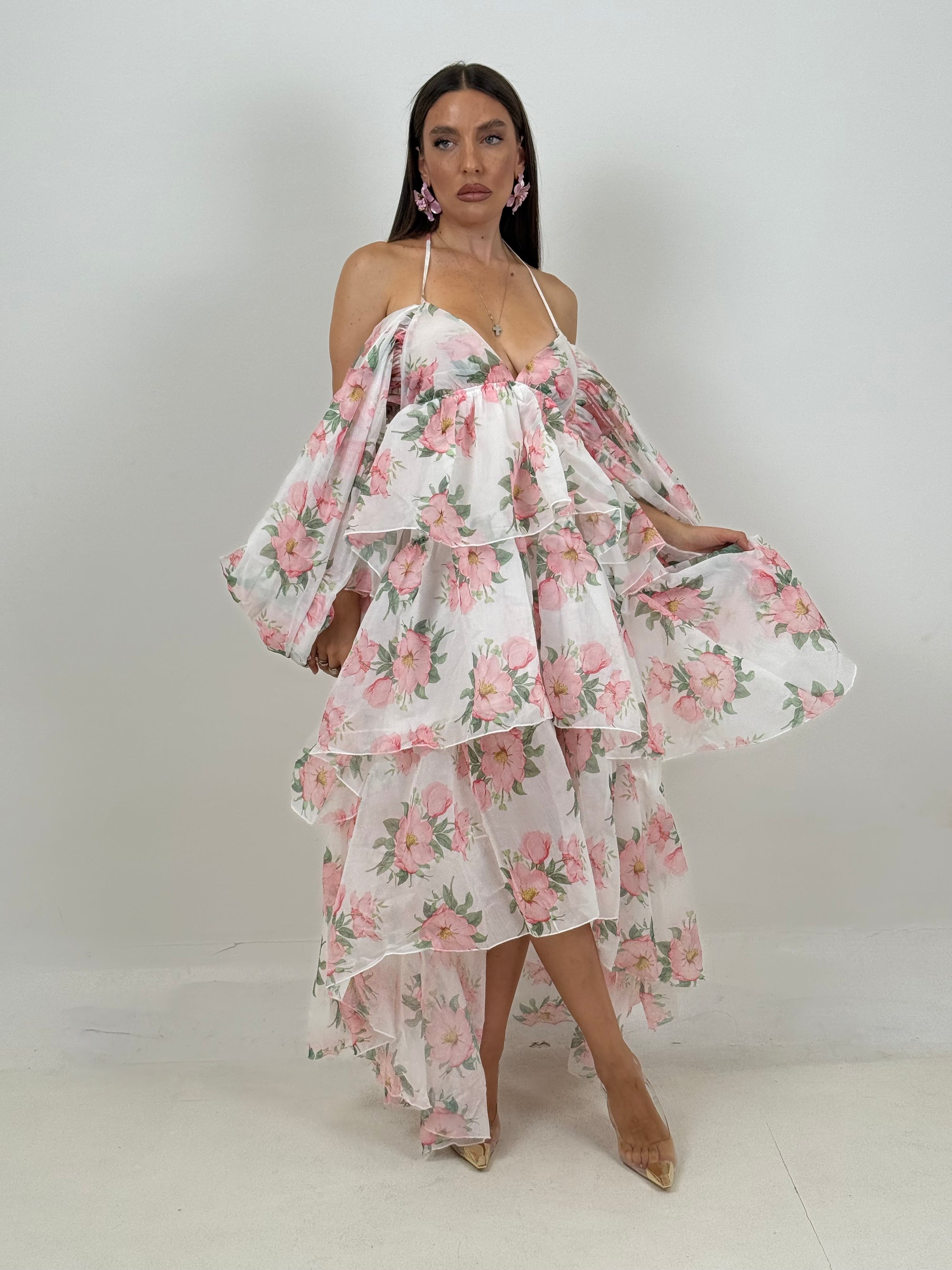 Abito rox - abito in chiffon con manica particolare scollo barca- collezione Chic