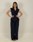 Cordset CARLETTA - completo giacca a giromanica e pantalone gessato