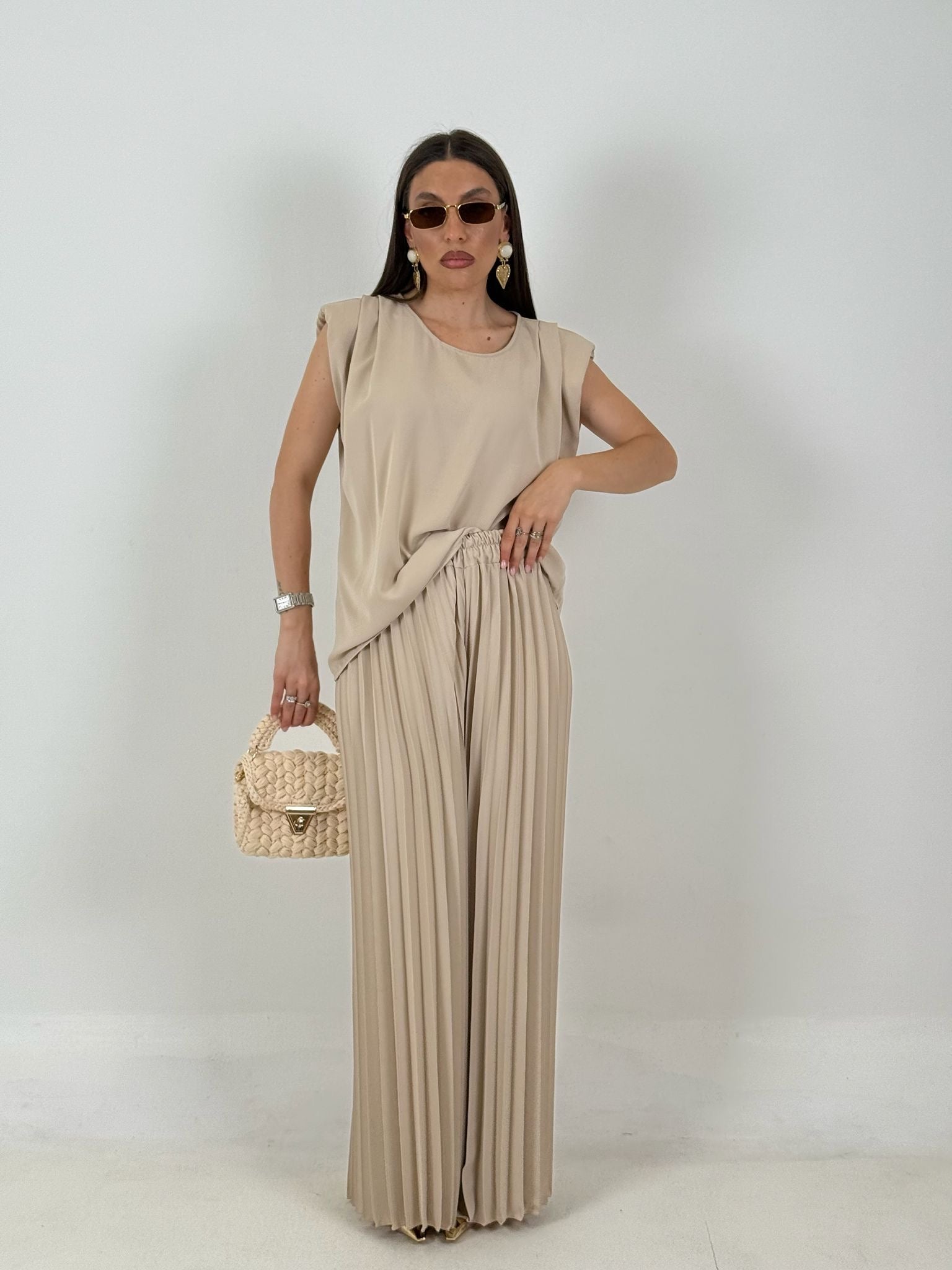 Cordset HAZIRAN - completo composto da maglia con spalline imbottite e pantalone palazzo plissettato