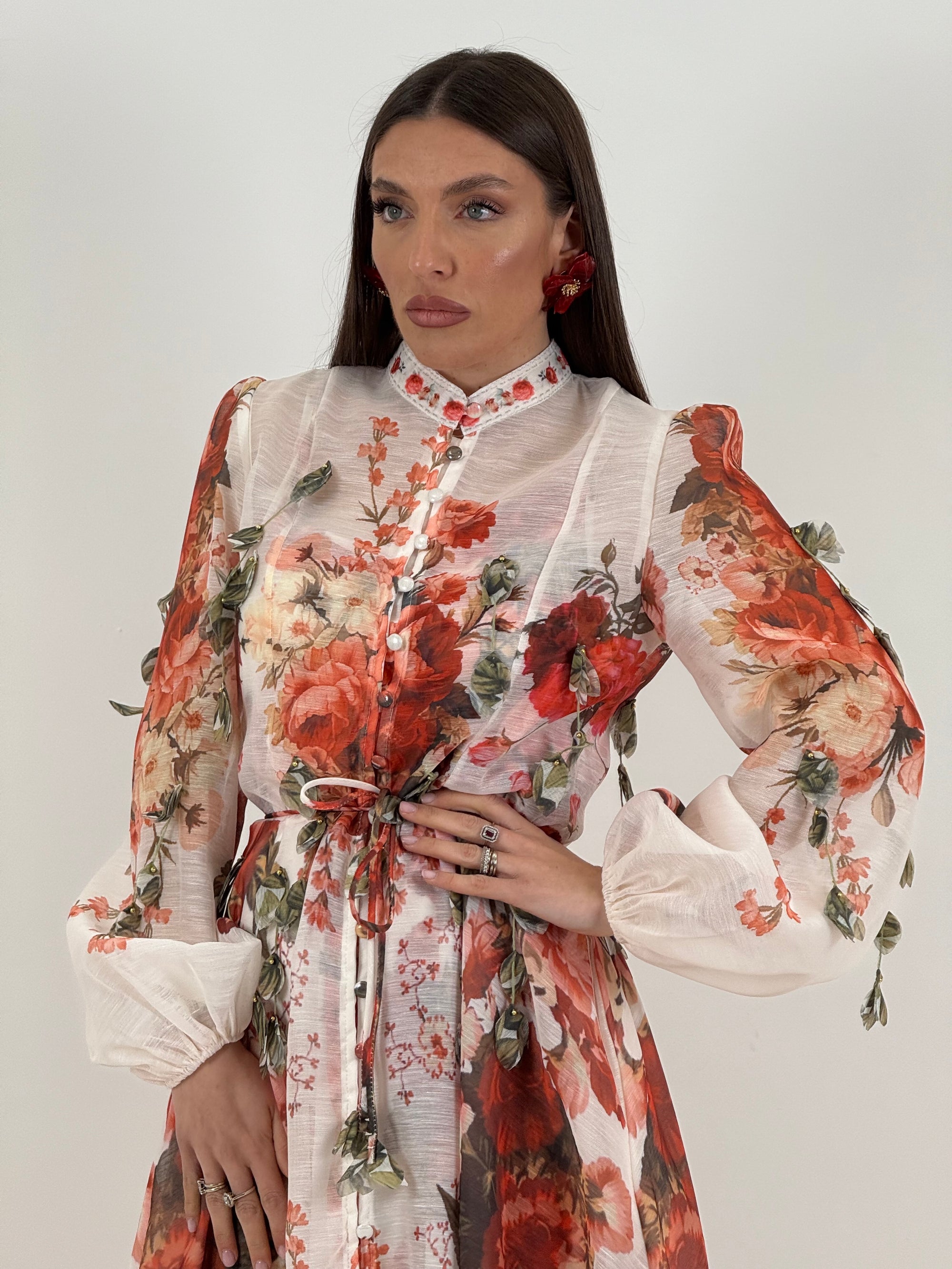 Abito PRINCESSE- abito lungo fantasia rose rosse con base bianca - collezione chic