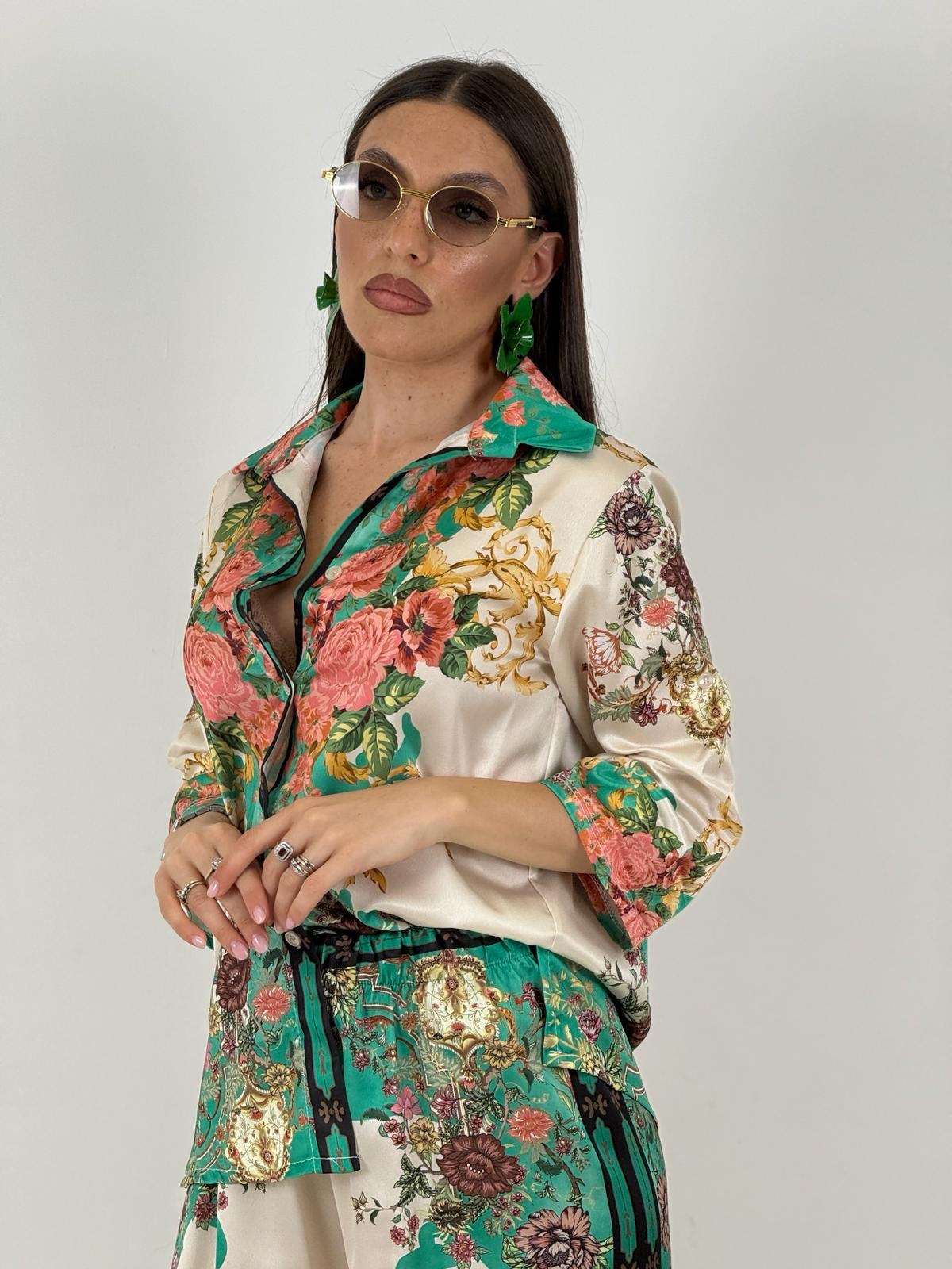 Cordset FIORE - completo composto da camicia e pantalone palazzo a fantasia
