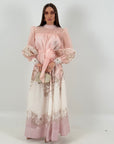 Abito golden - abito lungo con a palloncino e polsino- gonna lunga con balze e cinture in organza nel punto vita- Best Seller della collezione chic