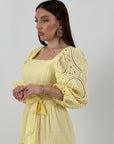 Abito LEANDRE - abito lungo con dettagli in pizzo - manica a palloncino e gonna a ruota - collezione chic