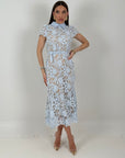 ABITO MOET - abito longuette in pizzo con collo effetto camicia e cintura nel punto vita - collezione chic