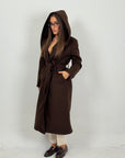 Cappotto Queen - cappotto lungo in panno con cappuccio e cintura