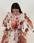 Abito PRINCESSE- abito lungo fantasia rose rosse con base bianca - collezione chic