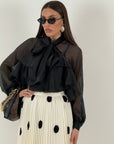 Camicia SINDY - camicia in organza con Rush e fiocco al collo