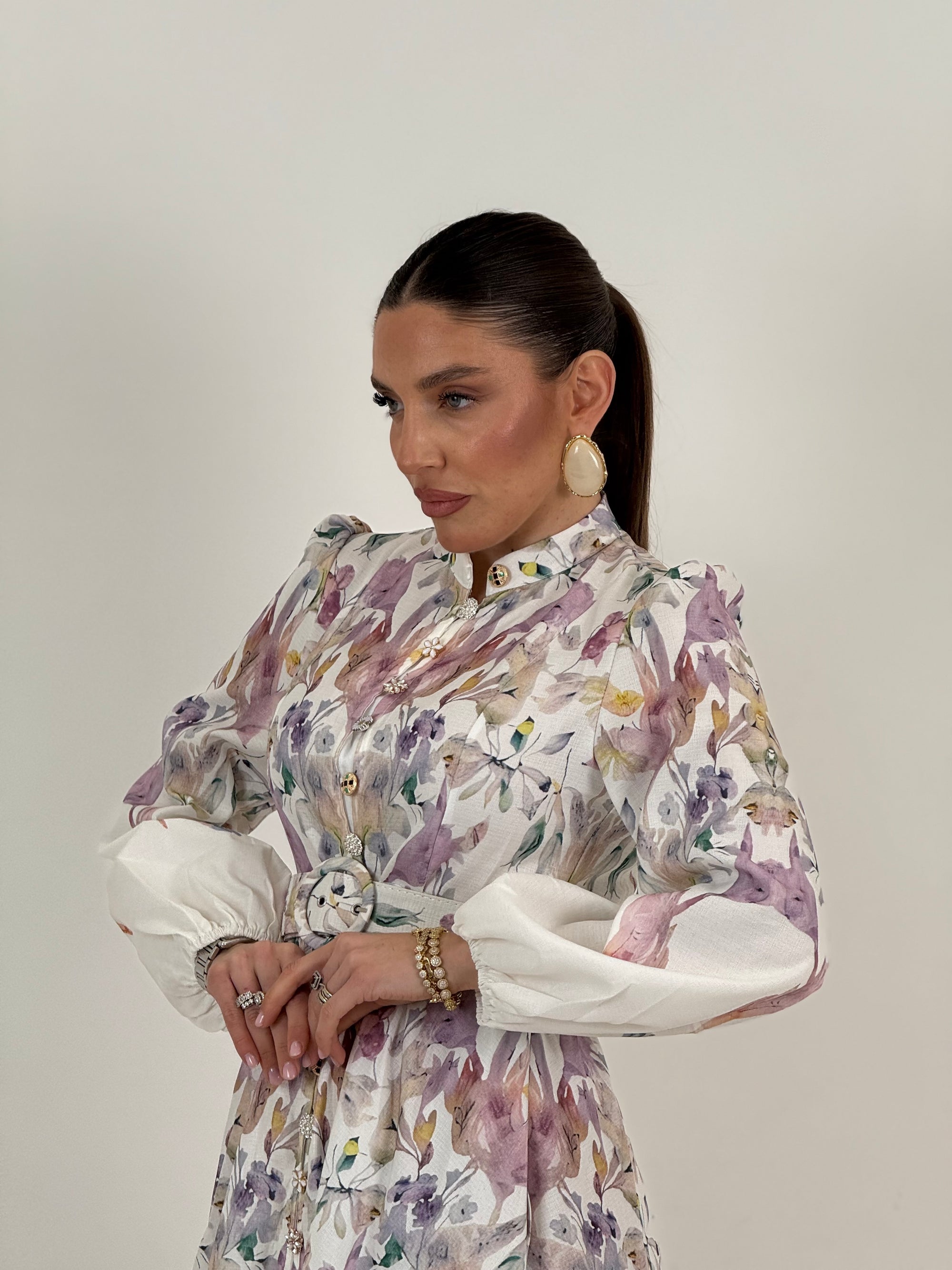 Abito MELLOR. - abito lungo fantasia a fiori con Cintura nel punto Vita - collezione chic