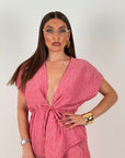 Cordset PINK - completo composto da blusa con fiocco in vita e pantalone palazzo LOW - COST