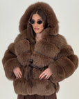 (SALDO) Pelliccia in vera volpe, cioccolato
