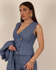 Tailleur PARADISE - tailleur sartoriale tre pezzi - fantasia gessata - panciotto pantalone palazzo e giacca monopetto