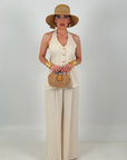 Cordset GOLD - completo composto da top con schiena scoperta e bottoni dorati e pantalone palazzo