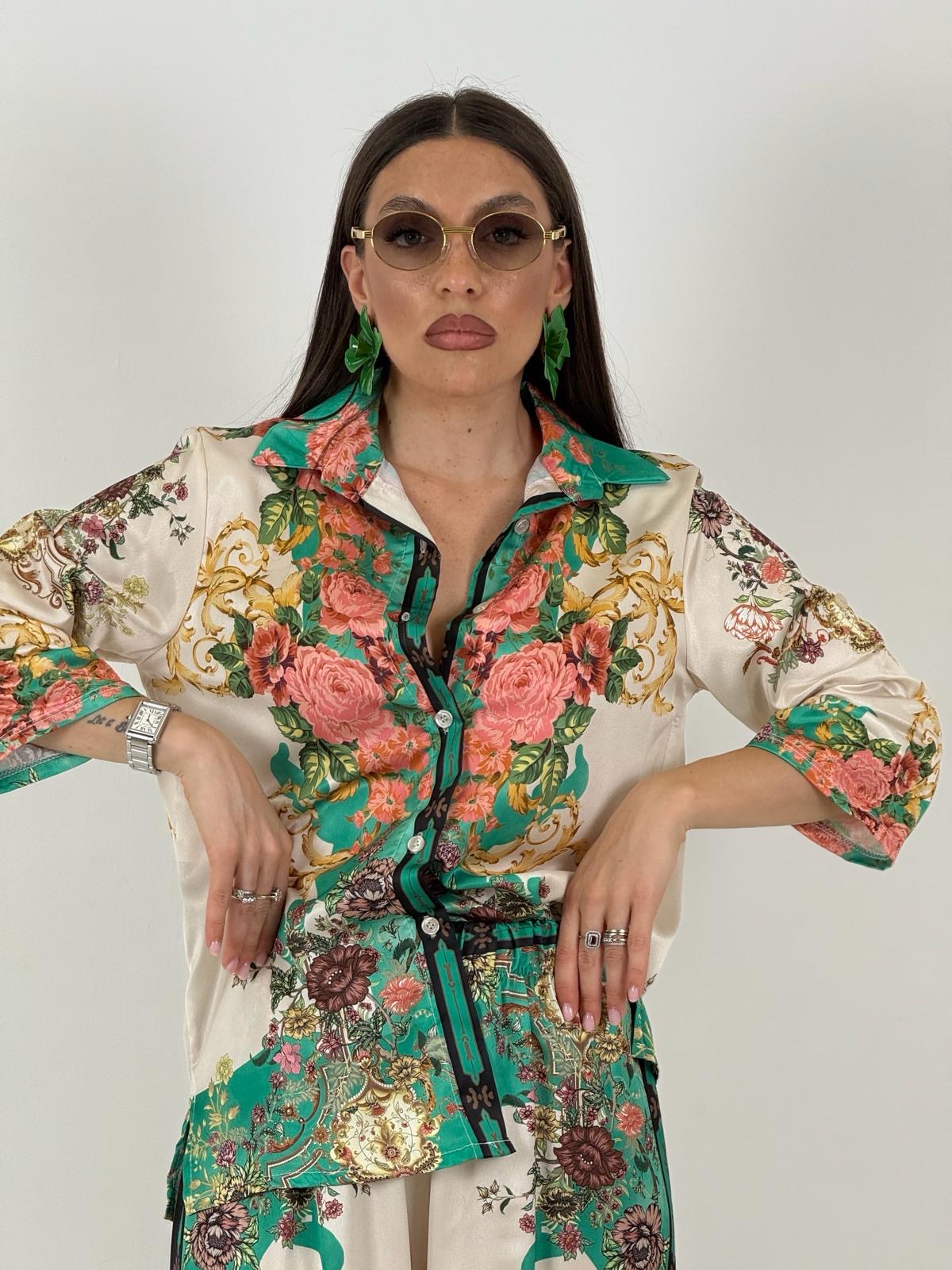 Cordset FIORE - completo composto da camicia e pantalone palazzo a fantasia