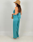 Cordset ZULEIA - completo composto da top e pantalone palazzo effetto seta