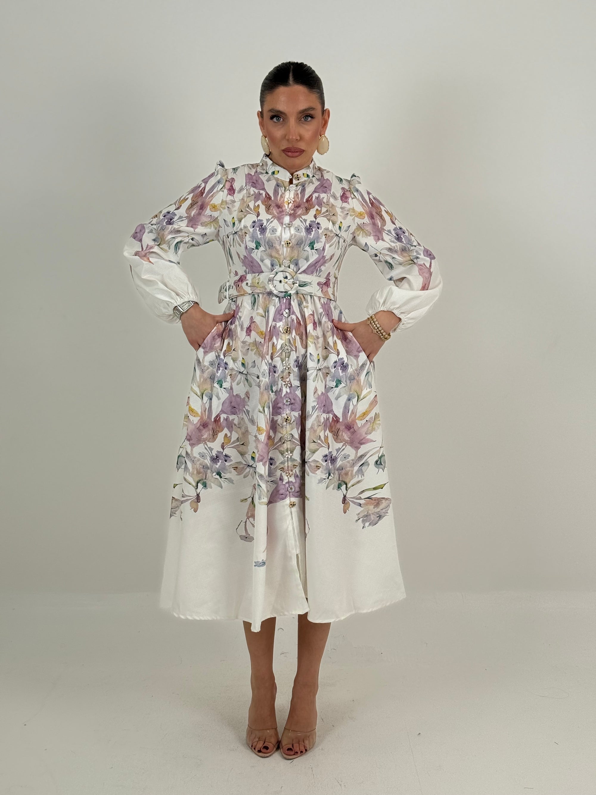 Abito MELLOR. - abito lungo fantasia a fiori con Cintura nel punto Vita - collezione chic