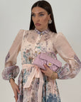 Abito GARDENIA - abito lungo a fantasia lilla rosa - collezione chic