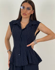 Cordset CARLETTA - completo giacca a giromanica e pantalone gessato