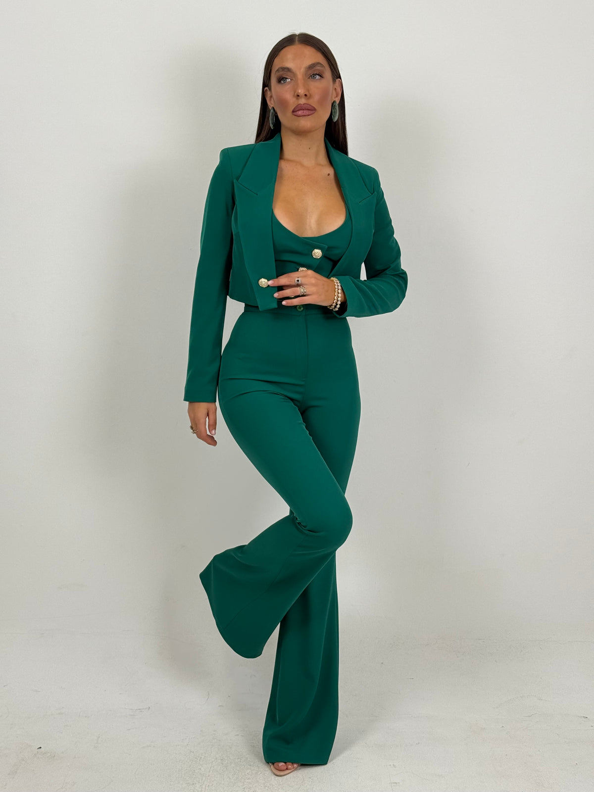SALDO Tailleur VIOLANTE - Tailleur sartoriale 3 pezzi panciotto giacca corta e pantalone effetto guaina a zampa