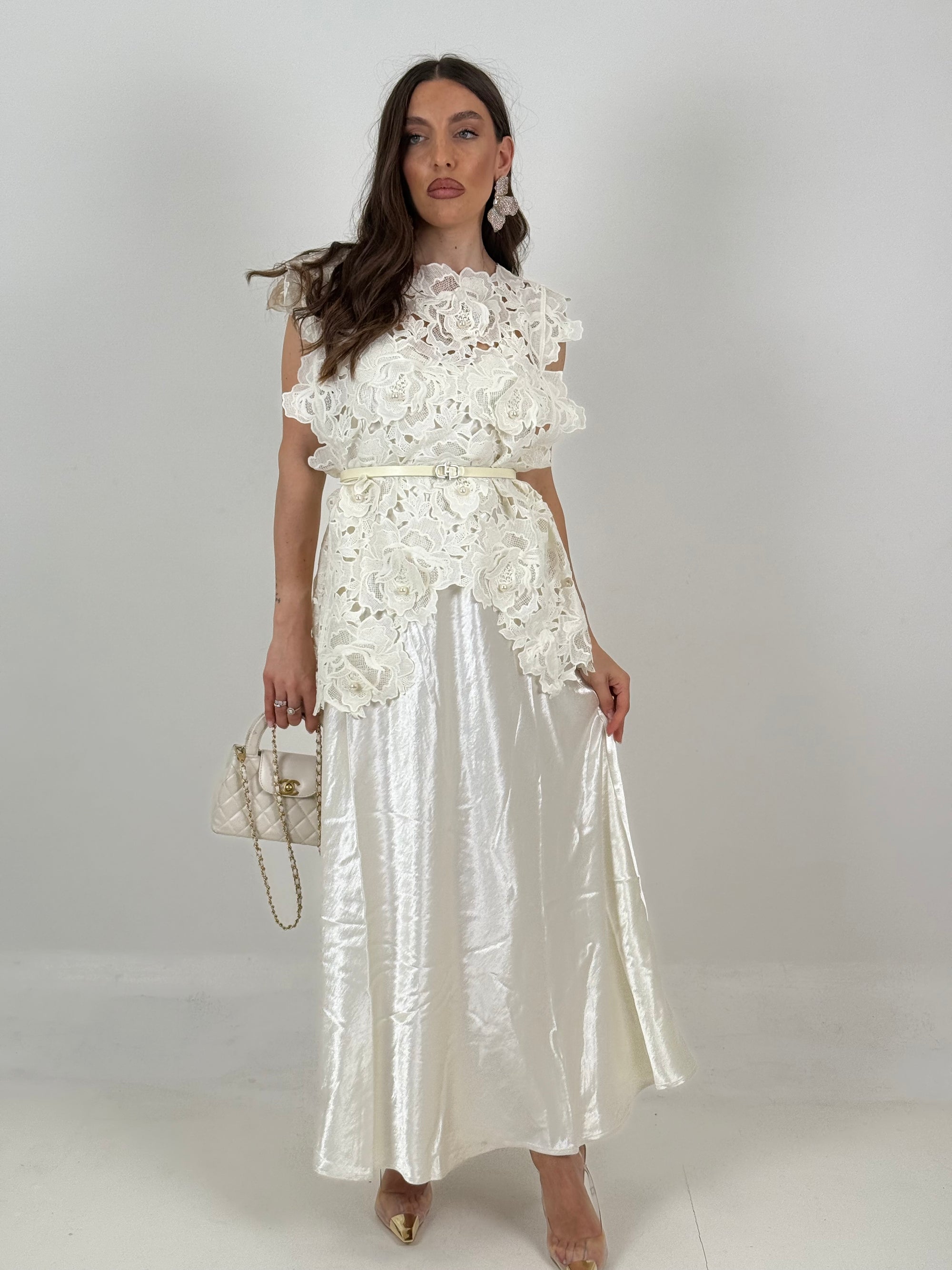 Abito MARRY - abito lungo con corpetto in pizzo macrame
