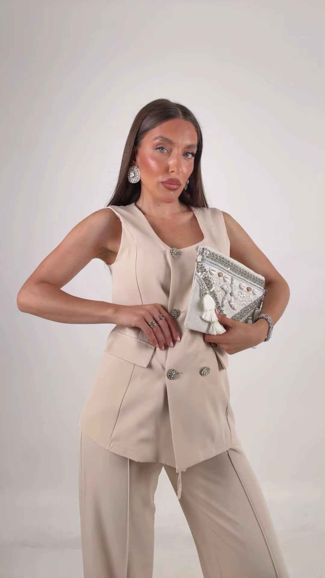 SALDO Tailleur DIAMANTE - Completo gilet con bottoni gioiello e pantalone, B3