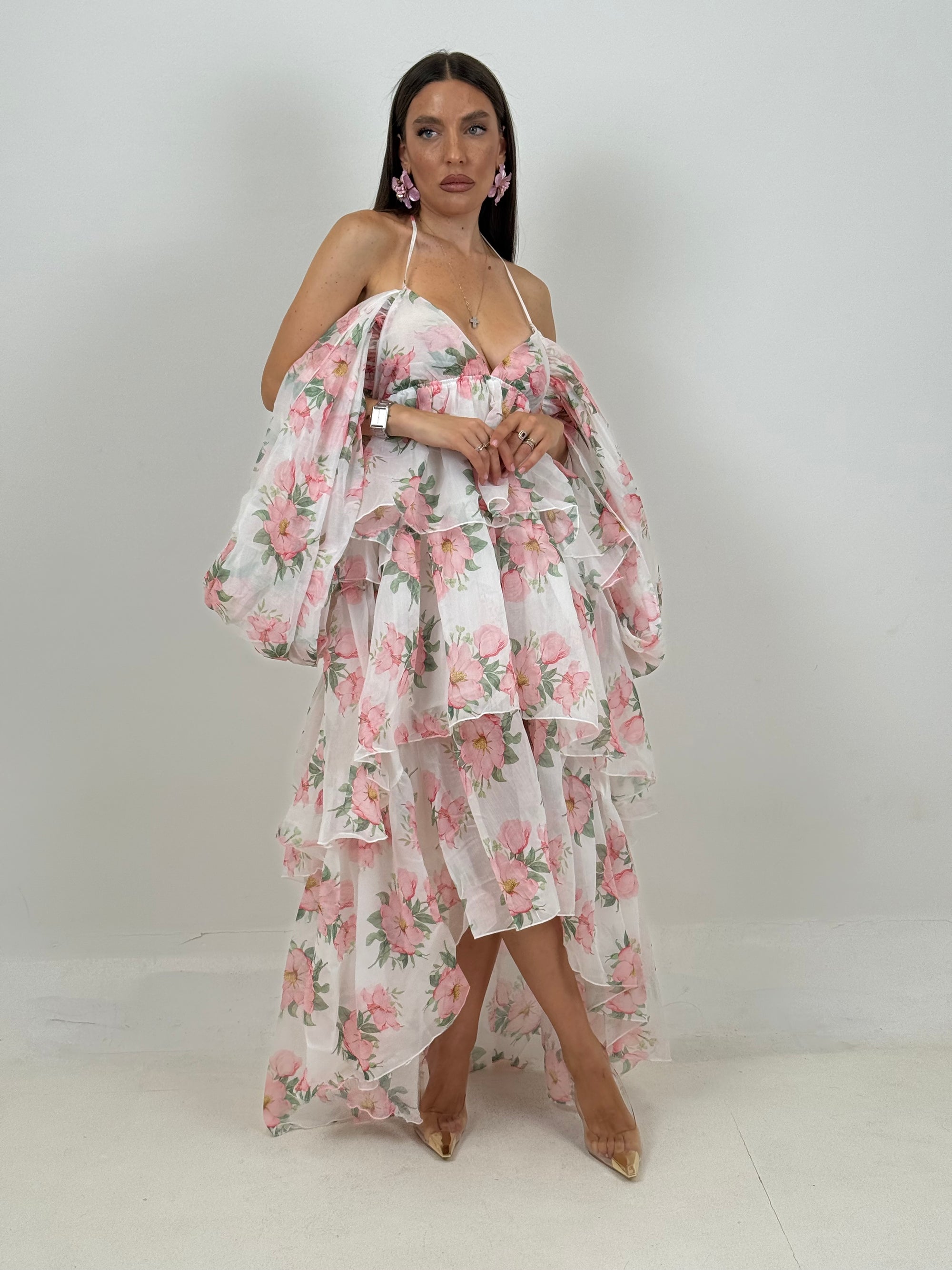 Abito rox - abito in chiffon con manica particolare scollo barca- collezione Chic