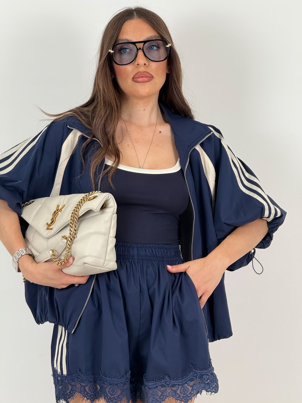 Completo Rosa - completo composto da felpa e pantaloncino con pizzo sul finale LUMINA